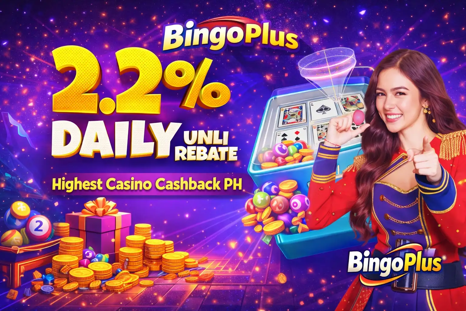 BingoPlus — 2.2% Daily Unli Rebate. Highest Casino Cashback PH.